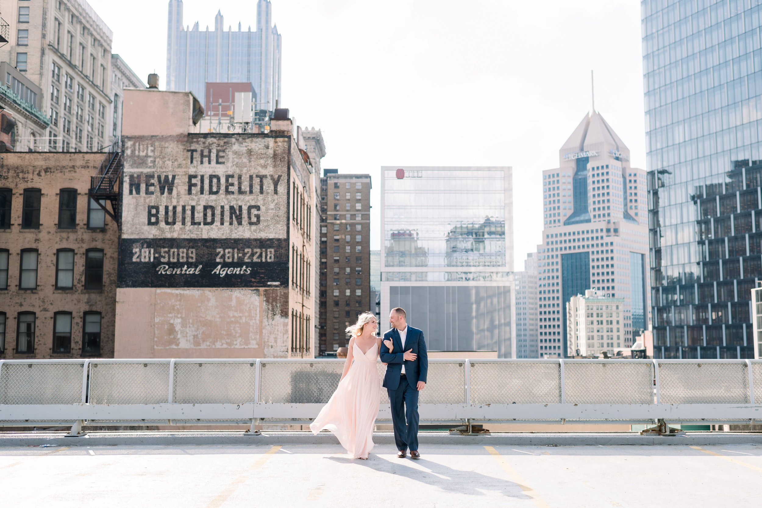 downtown pittsburgh rooftop engagement session