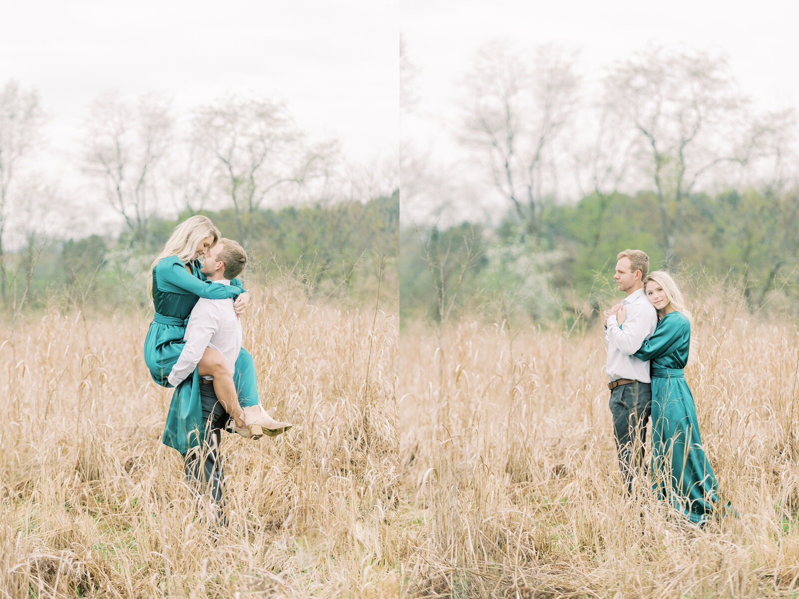  couple poses in a field in westmoreland county for engagement session 