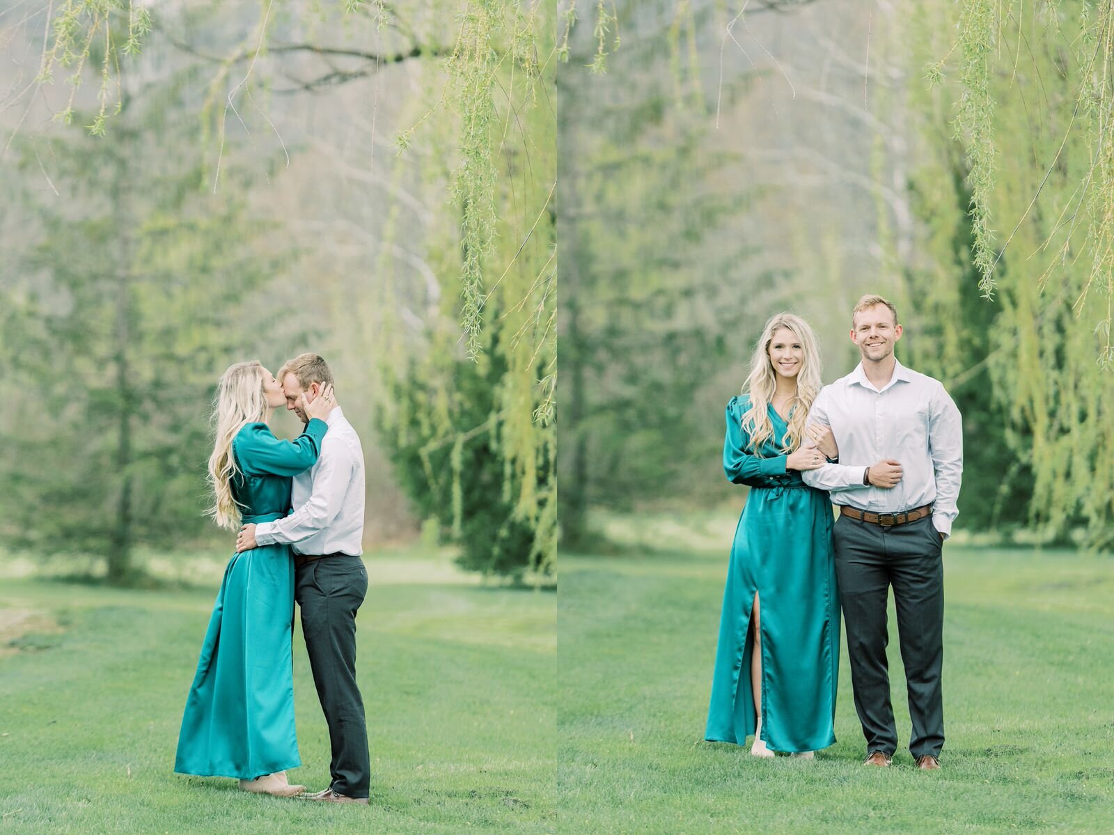  Future bride and groom stand together and pose for outdoor engagement photos at a local park in westmoreland county 