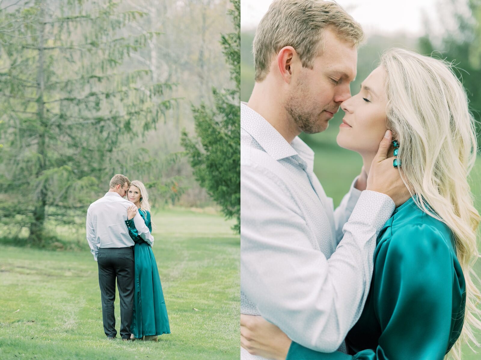  Couple poses for engagement photos at westmoreland, pa while future husband pulls fiances face in closer for a photo 